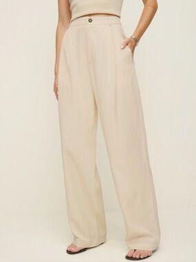 Reformation 100% Linen Wide Leg Pleated High Rise Trouser Pants Size 10